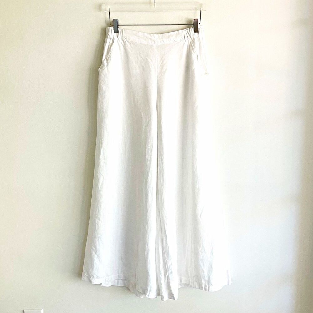 PLS READ CP Shades Wendy Wide Leg 100% Linen Cropped Pants Size Large High Rise